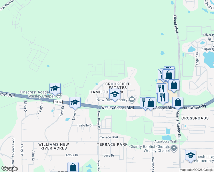 map of restaurants, bars, coffee shops, grocery stores, and more near in Pasco County