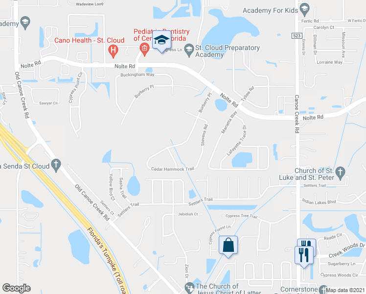 map of restaurants, bars, coffee shops, grocery stores, and more near 3771 Cedar Hammock Trail in St. Cloud