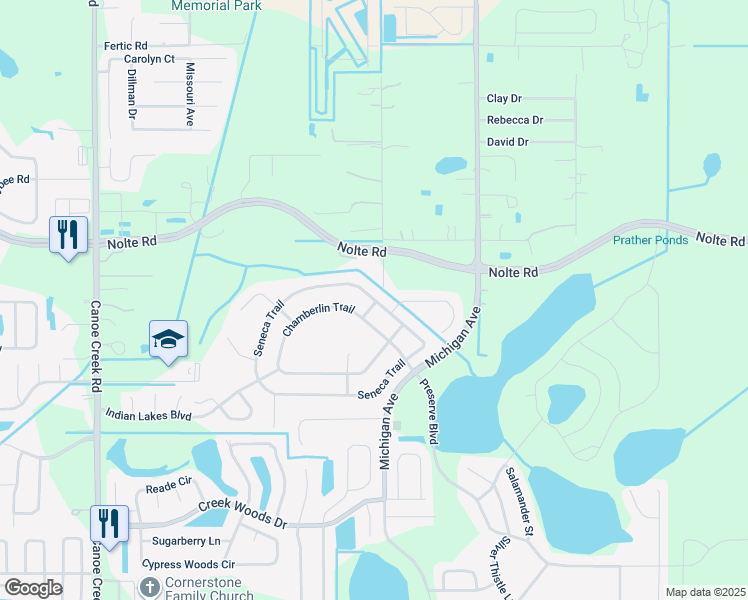 map of restaurants, bars, coffee shops, grocery stores, and more near 769 Seneca Trail in Saint Cloud