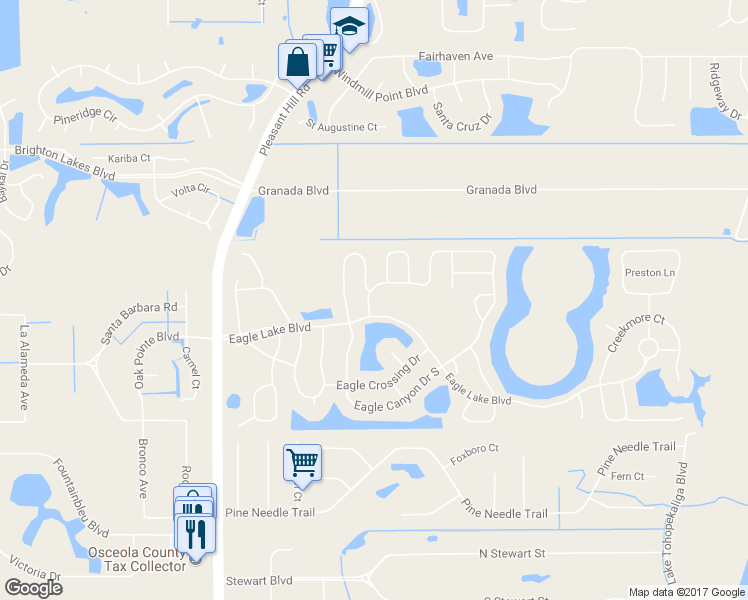 map of restaurants, bars, coffee shops, grocery stores, and more near 2605 Queenstown Drive in Kissimmee