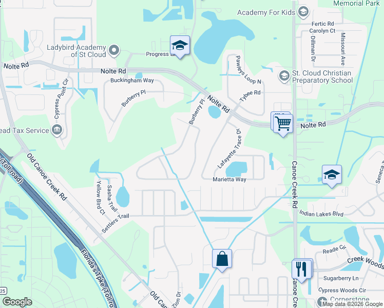 map of restaurants, bars, coffee shops, grocery stores, and more near 3955 Cedar Hammock Trail in St. Cloud
