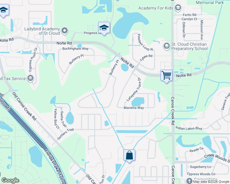 map of restaurants, bars, coffee shops, grocery stores, and more near 3955 Cedar Hammock Trail in St. Cloud
