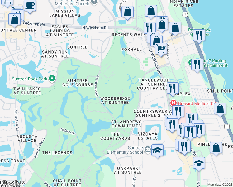 map of restaurants, bars, coffee shops, grocery stores, and more near 626 Sugarwood Way in Melbourne