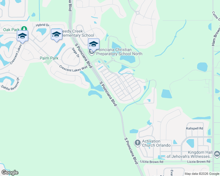 map of restaurants, bars, coffee shops, grocery stores, and more near 4978 Pall Mall Street East in Kissimmee