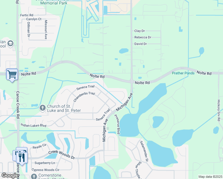 map of restaurants, bars, coffee shops, grocery stores, and more near 4106 Maidu Court in Saint Cloud