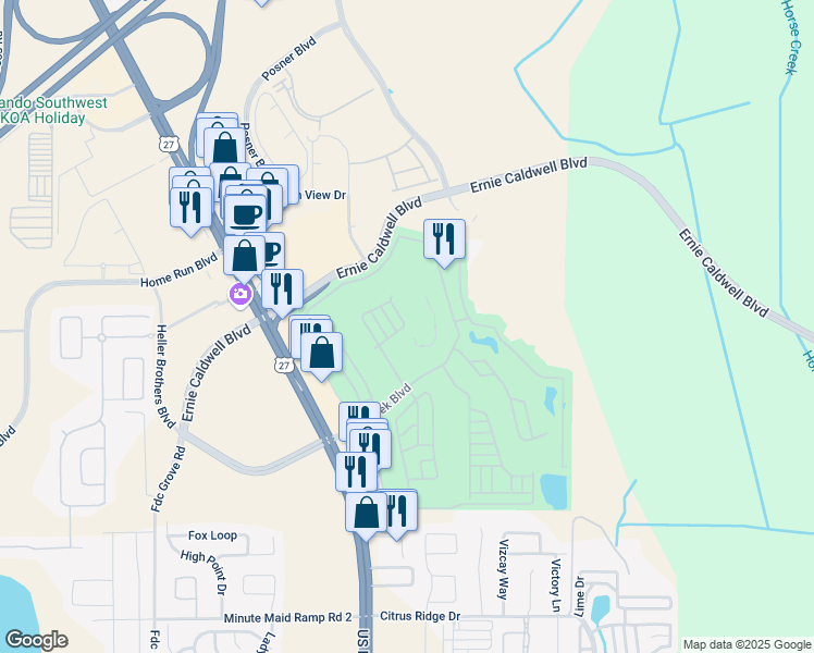 map of restaurants, bars, coffee shops, grocery stores, and more near 414 Gary Player Drive in Davenport
