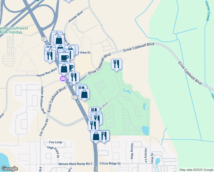 map of restaurants, bars, coffee shops, grocery stores, and more near 414 Gary Player Drive in Davenport