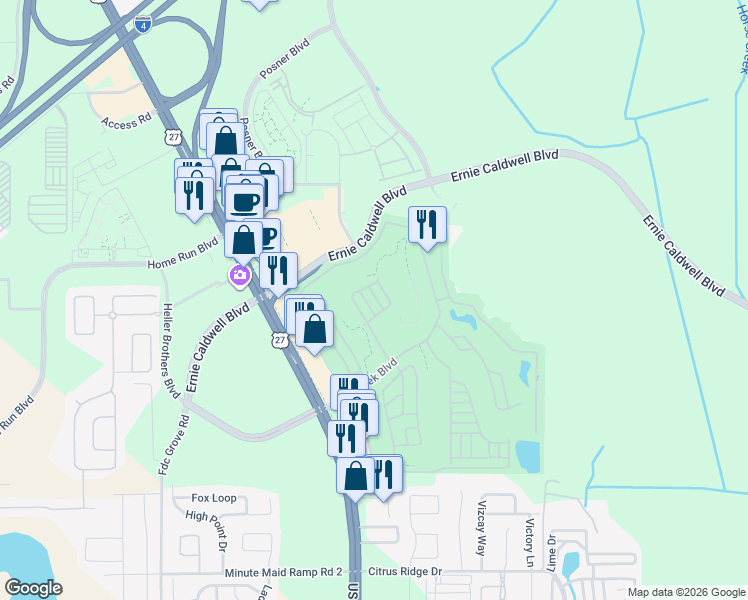 map of restaurants, bars, coffee shops, grocery stores, and more near 137 Jack Nicklaus Lane in Davenport