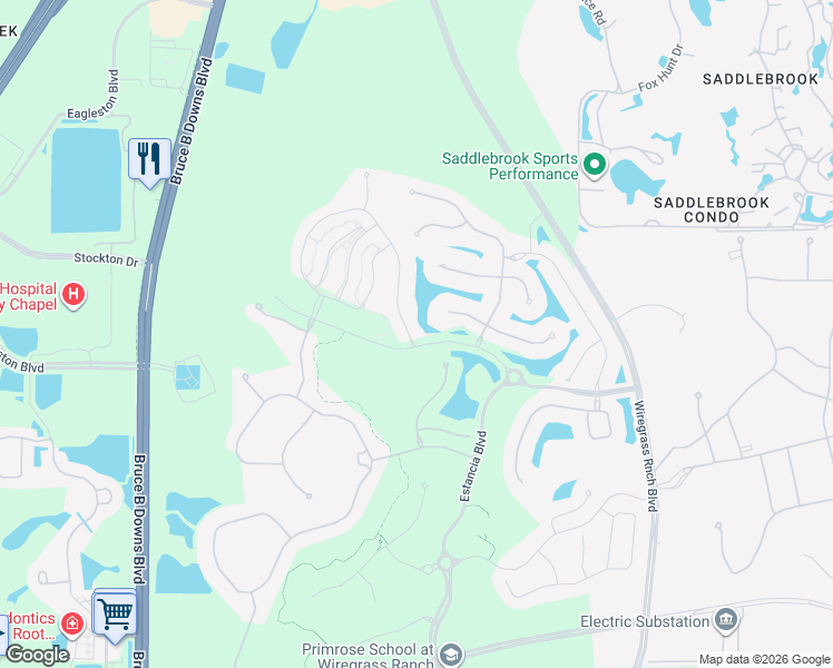 map of restaurants, bars, coffee shops, grocery stores, and more near 28704 Revaro Lane in Zephyrhills