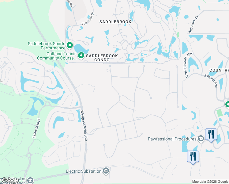 map of restaurants, bars, coffee shops, grocery stores, and more near 4605 Rosatti Road in Wesley Chapel