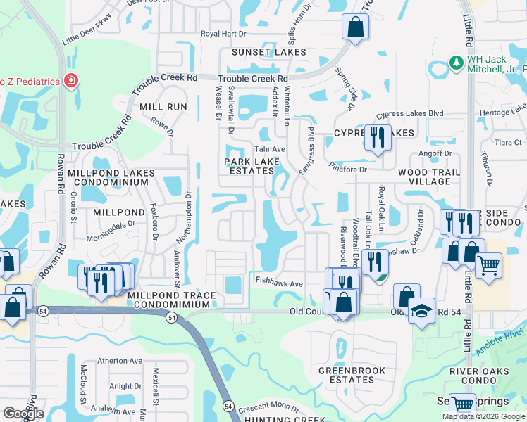 map of restaurants, bars, coffee shops, grocery stores, and more near 4336 Swallowtail Drive in New Port Richey