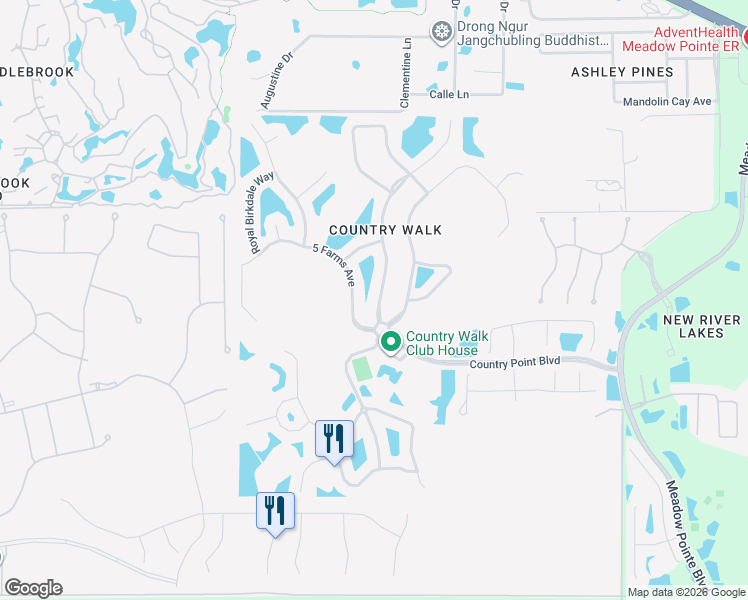 map of restaurants, bars, coffee shops, grocery stores, and more near 4532 Pointe O Woods Drive in Wesley Chapel