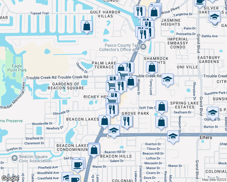 map of restaurants, bars, coffee shops, grocery stores, and more near 4331 U.S. 19 in New Port Richey