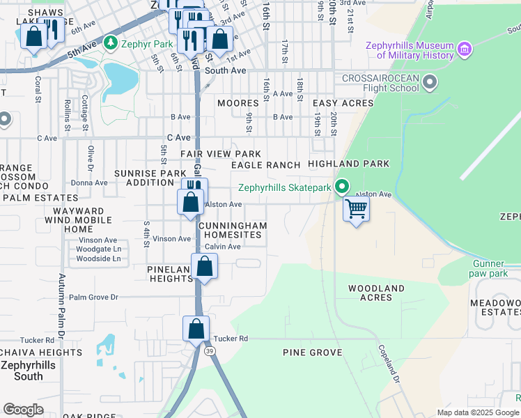 map of restaurants, bars, coffee shops, grocery stores, and more near 38716 Alston Avenue in Zephyrhills