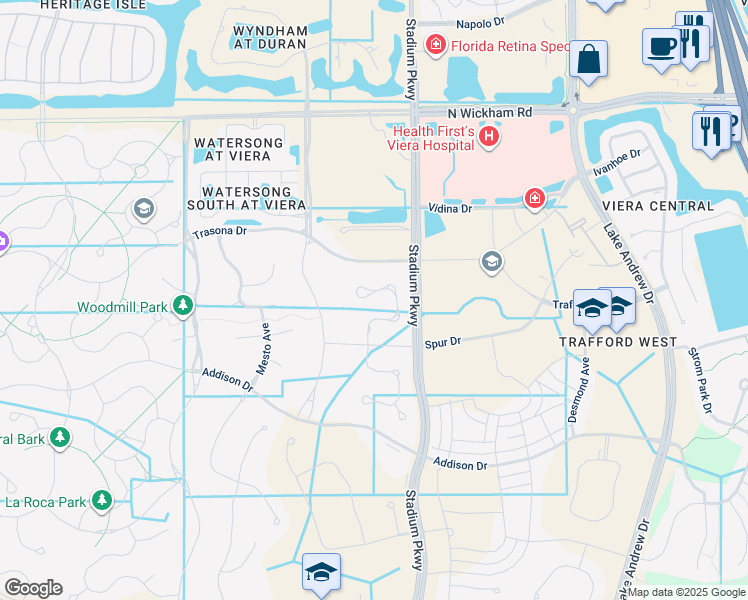 map of restaurants, bars, coffee shops, grocery stores, and more near 7584 Loren Cove Drive in Melbourne