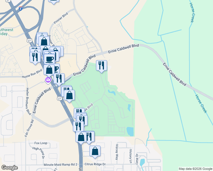 map of restaurants, bars, coffee shops, grocery stores, and more near 2564 Saint George Drive in Davenport