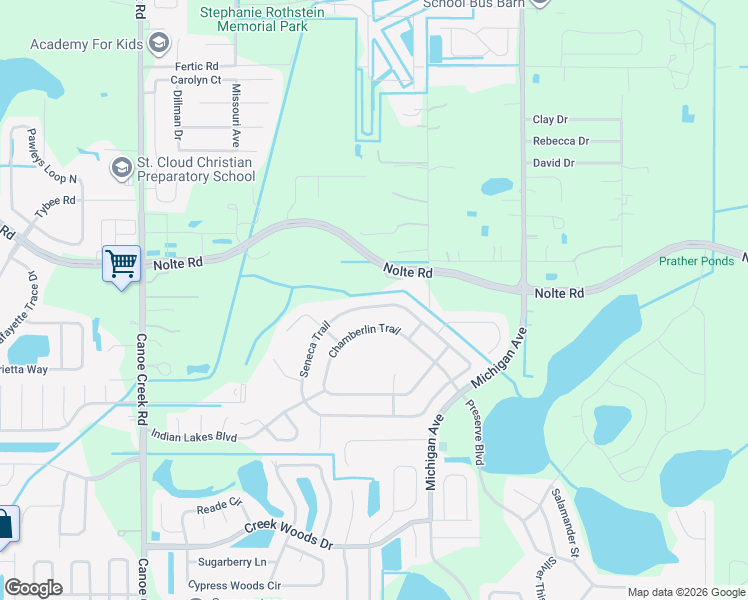 map of restaurants, bars, coffee shops, grocery stores, and more near 838 Seneca Trail in Saint Cloud