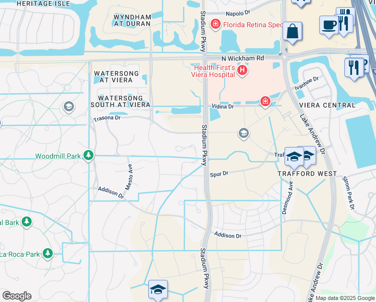 map of restaurants, bars, coffee shops, grocery stores, and more near 7584 Loren Cove Drive in Melbourne