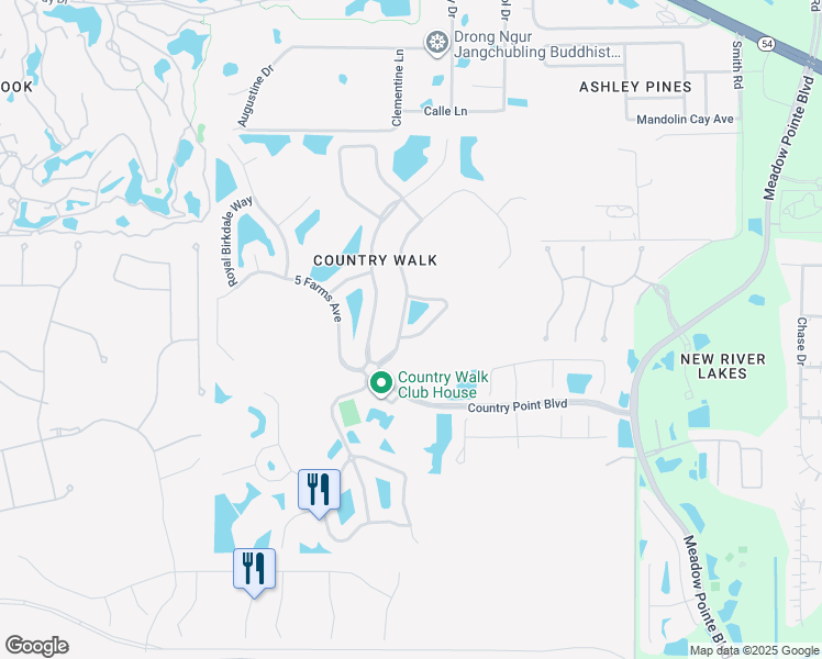 map of restaurants, bars, coffee shops, grocery stores, and more near 30433 Pecan Valley Loop in Wesley Chapel