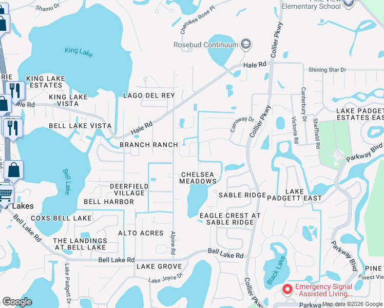 map of restaurants, bars, coffee shops, grocery stores, and more near 22510 Roderick Drive in Land O' Lakes