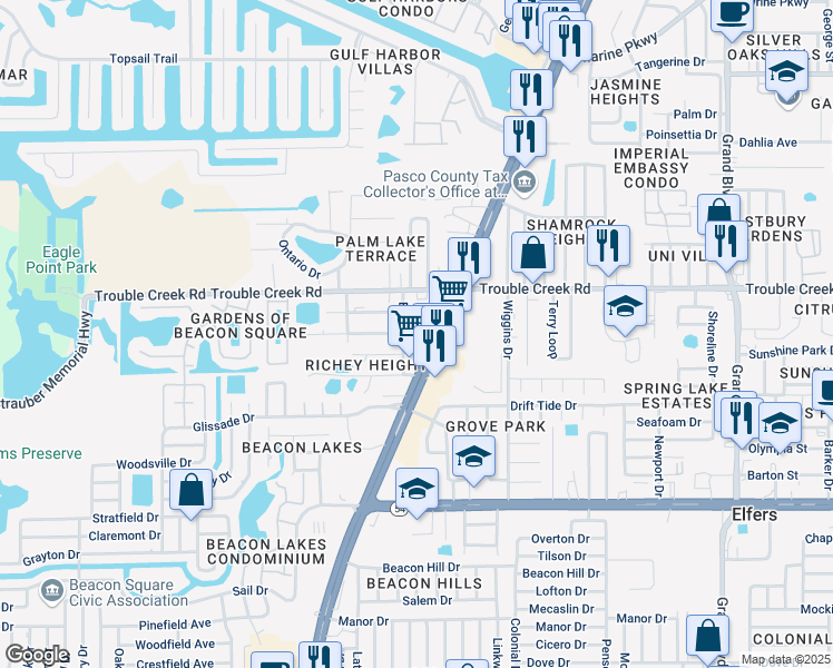 map of restaurants, bars, coffee shops, grocery stores, and more near 4331 U.S. 19 in New Port Richey