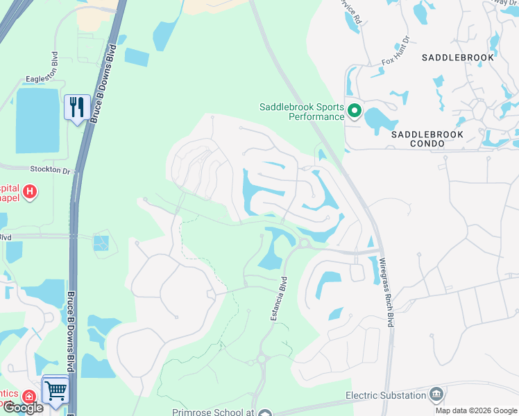 map of restaurants, bars, coffee shops, grocery stores, and more near 28704 Revaro Lane in Zephyrhills