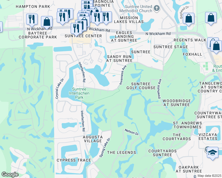 map of restaurants, bars, coffee shops, grocery stores, and more near 1040 Inverness Avenue in Melbourne