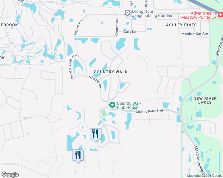 map of restaurants, bars, coffee shops, grocery stores, and more near 4532 Pointe O Woods Drive in Wesley Chapel