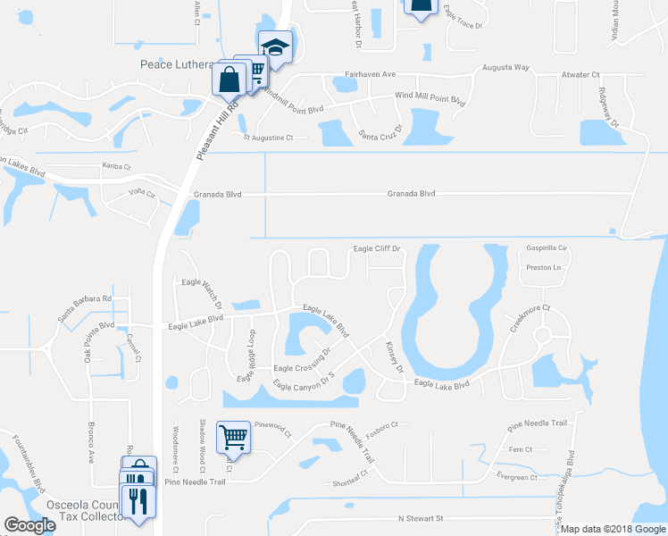 map of restaurants, bars, coffee shops, grocery stores, and more near 2628 Sunningdale Drive in Kissimmee