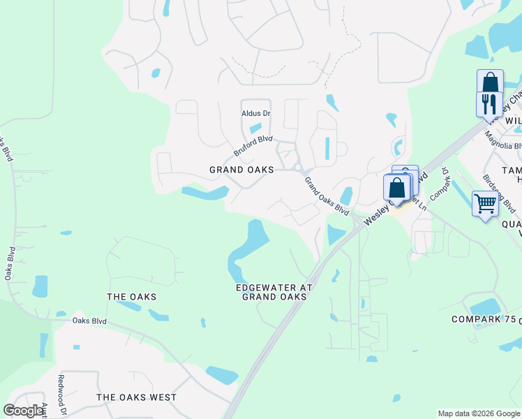 map of restaurants, bars, coffee shops, grocery stores, and more near 25733 Crippen Drive in Land O' Lakes