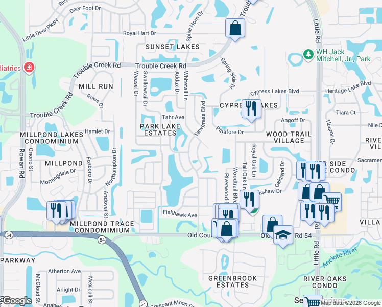map of restaurants, bars, coffee shops, grocery stores, and more near 4404 Sawgrass Boulevard in New Port Richey