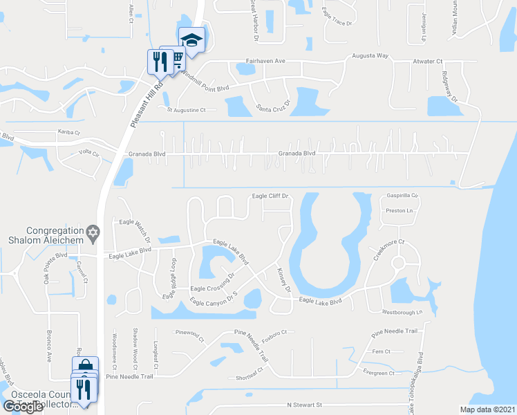 map of restaurants, bars, coffee shops, grocery stores, and more near 2604 Corsini Lane in Kissimmee