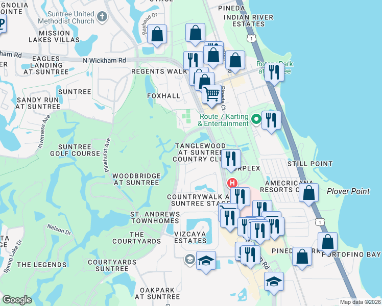 map of restaurants, bars, coffee shops, grocery stores, and more near 355 Lofts Drive in Melbourne