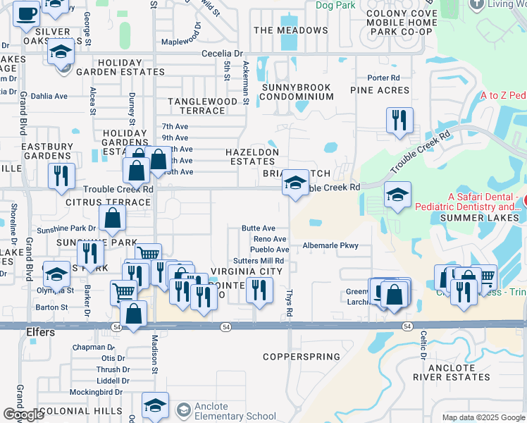 map of restaurants, bars, coffee shops, grocery stores, and more near 6400 Trouble Creek Road in New Port Richey