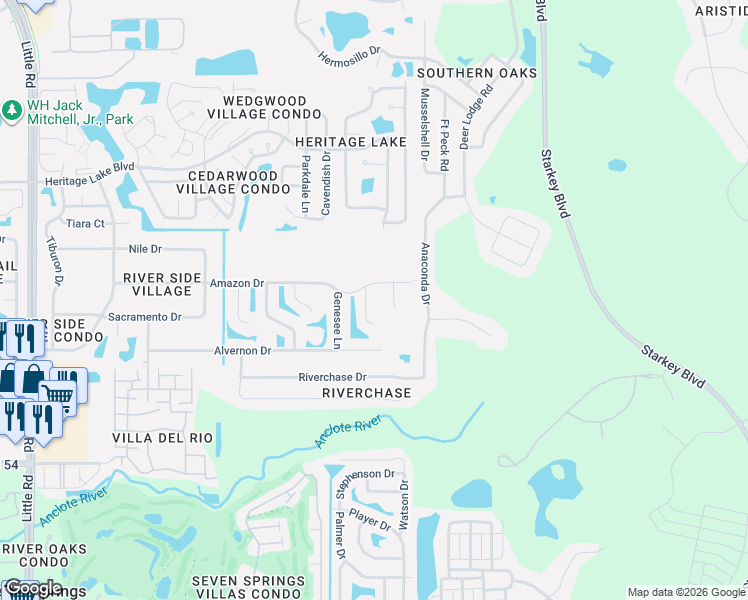 map of restaurants, bars, coffee shops, grocery stores, and more near 4336 Harney Court in New Port Richey
