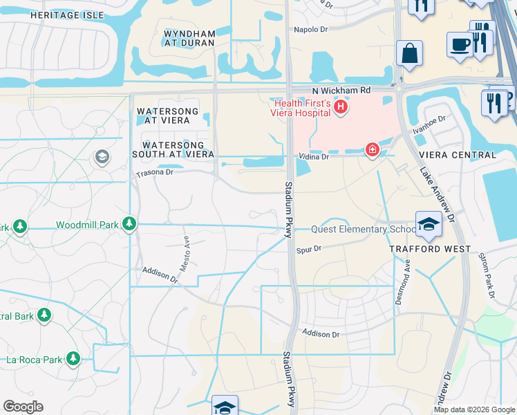 map of restaurants, bars, coffee shops, grocery stores, and more near 2667 Trasona Drive in Melbourne