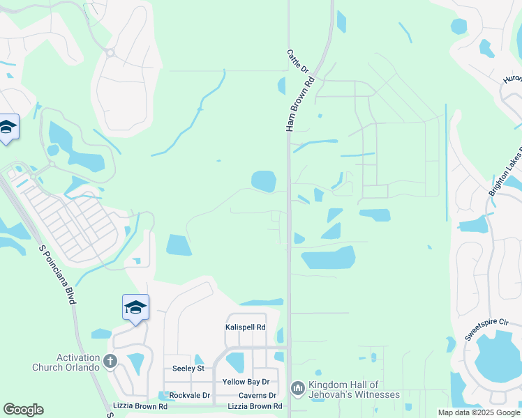 map of restaurants, bars, coffee shops, grocery stores, and more near 2626 Ham Brown Road in Kissimmee