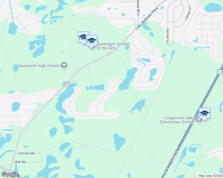 map of restaurants, bars, coffee shops, grocery stores, and more near 357 Annabelle Way in Davenport