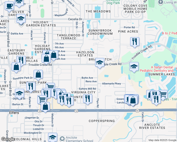map of restaurants, bars, coffee shops, grocery stores, and more near 6400 Trouble Creek Road in New Port Richey