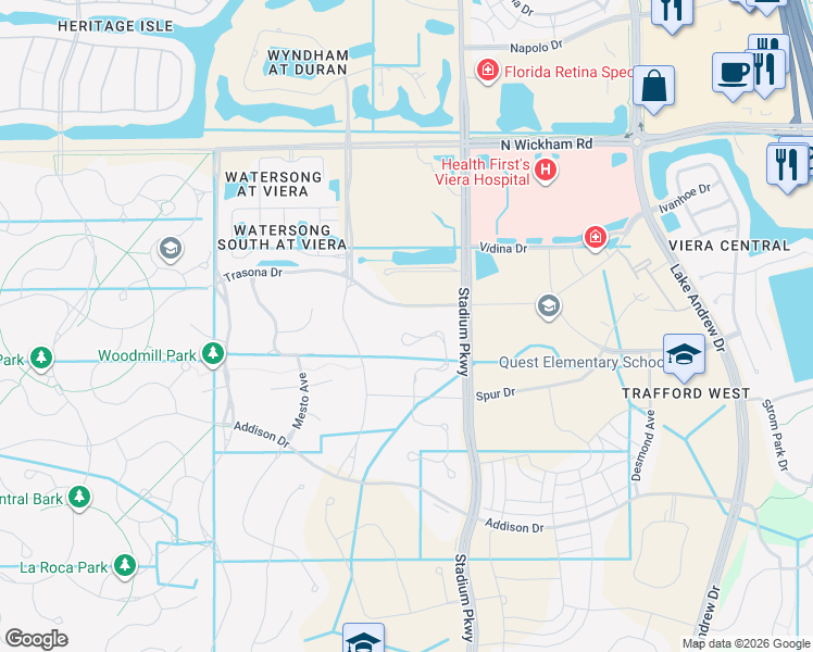 map of restaurants, bars, coffee shops, grocery stores, and more near 2667 Trasona Drive in Melbourne