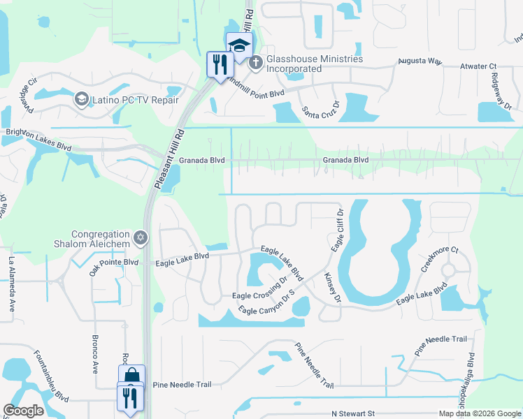 map of restaurants, bars, coffee shops, grocery stores, and more near 2634 Eagle Canyon Drive North in Kissimmee