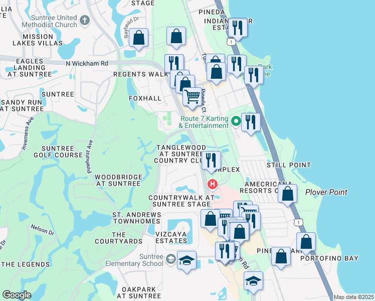 map of restaurants, bars, coffee shops, grocery stores, and more near 354 Lofts Drive in Melbourne