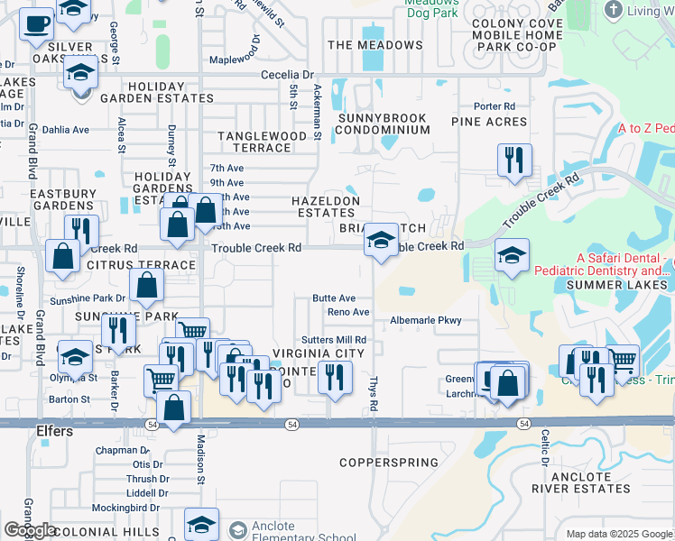 map of restaurants, bars, coffee shops, grocery stores, and more near 6410 Trouble Creek Road in New Port Richey
