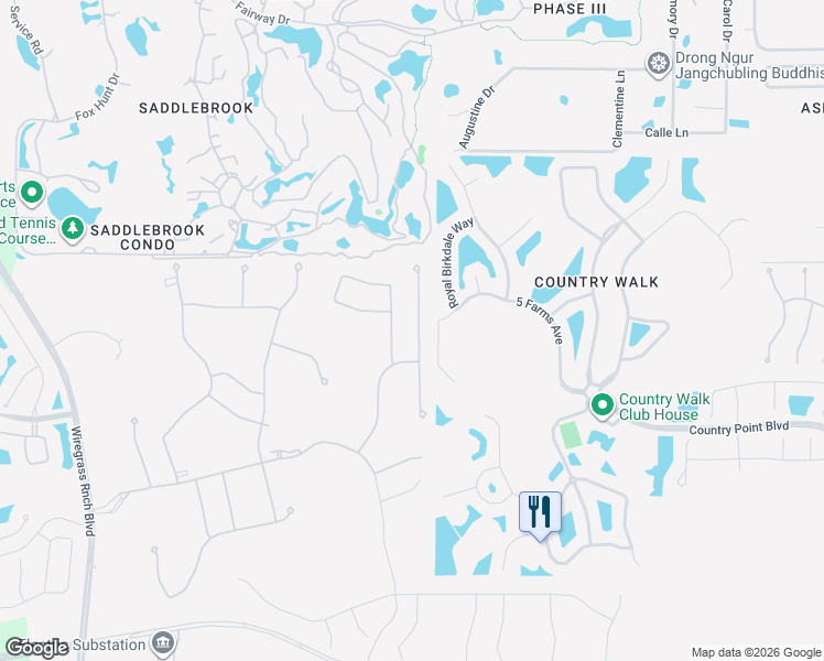 map of restaurants, bars, coffee shops, grocery stores, and more near Olympic Club Way in Wesley Chapel