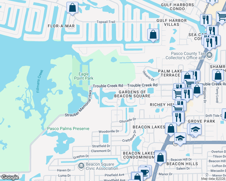 map of restaurants, bars, coffee shops, grocery stores, and more near 4204 Stratford Drive in New Port Richey