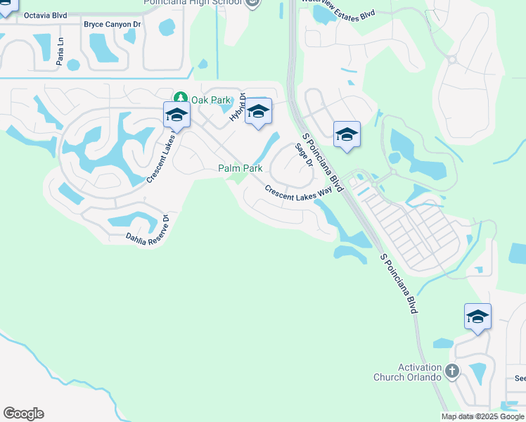 map of restaurants, bars, coffee shops, grocery stores, and more near 5104 Heatherstone Drive in Kissimmee