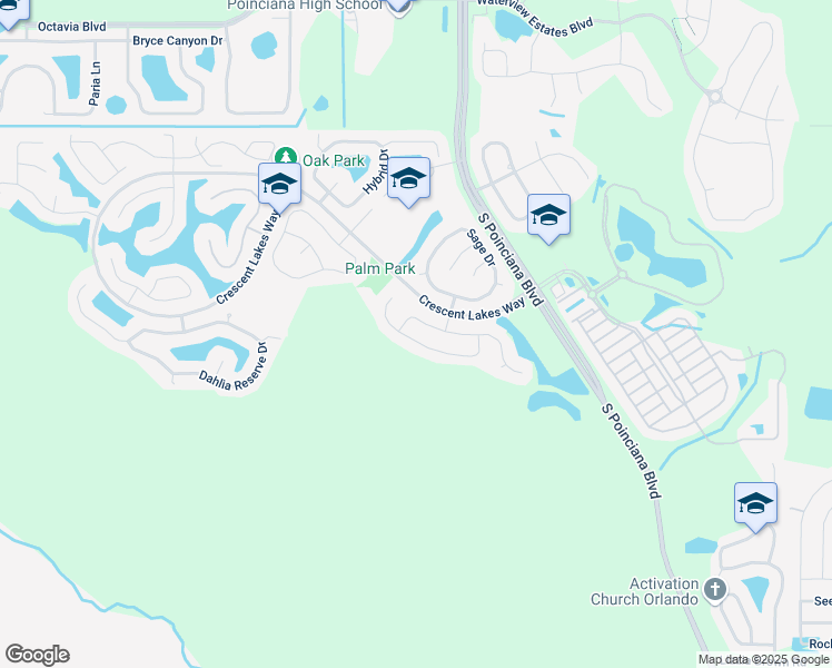 map of restaurants, bars, coffee shops, grocery stores, and more near 5104 Heatherstone Drive in Kissimmee