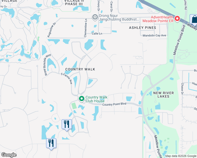 map of restaurants, bars, coffee shops, grocery stores, and more near 30534 Pecan Valley Loop in Wesley Chapel