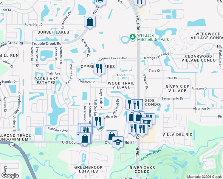 map of restaurants, bars, coffee shops, grocery stores, and more near 8732 Gum Tree Avenue in New Port Richey