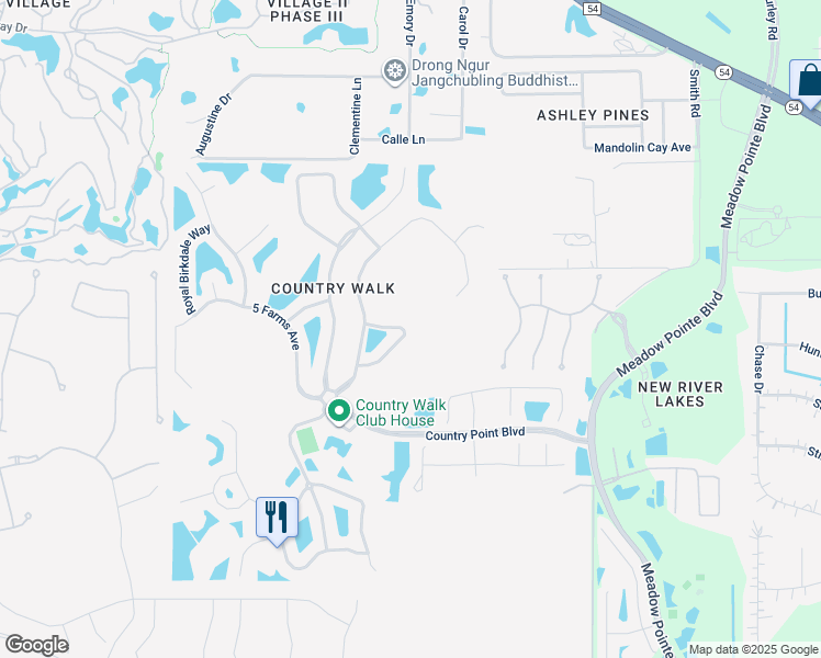 map of restaurants, bars, coffee shops, grocery stores, and more near 30534 Pecan Valley Loop in Wesley Chapel